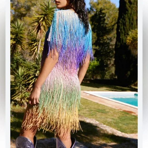 NWT Nasty Gal Rainbow Tassel Fringe Shift Dress - Picture 4 of 16